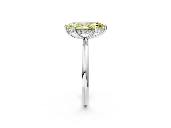 Platinum Fancy Yellow Marquise  Solitaire Diamond Ring with a Classic Band and Four-Prong Setting