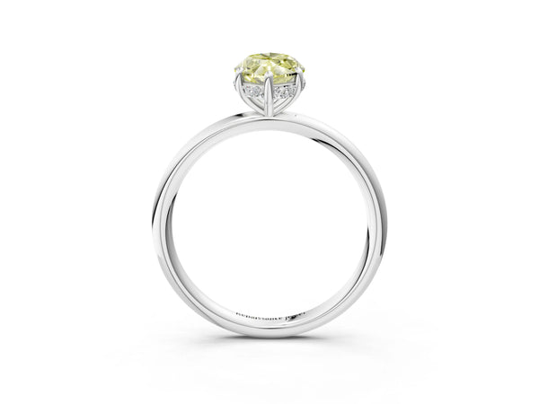 Platinum Fancy Yellow Marquise  Solitaire Diamond Ring with a Classic Band and Four-Prong Setting