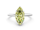 Platinum Fancy Yellow Marquise  Solitaire Diamond Ring with a Classic Band and Four-Prong Setting