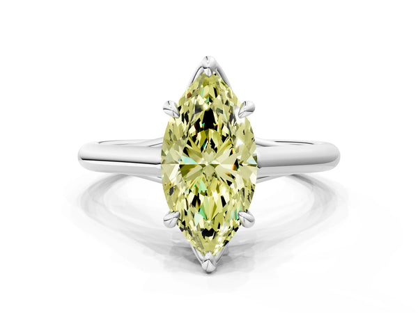 Platinum Fancy Yellow Marquise  Solitaire Engagement Ring with Six-Prong Setting and Classic Band