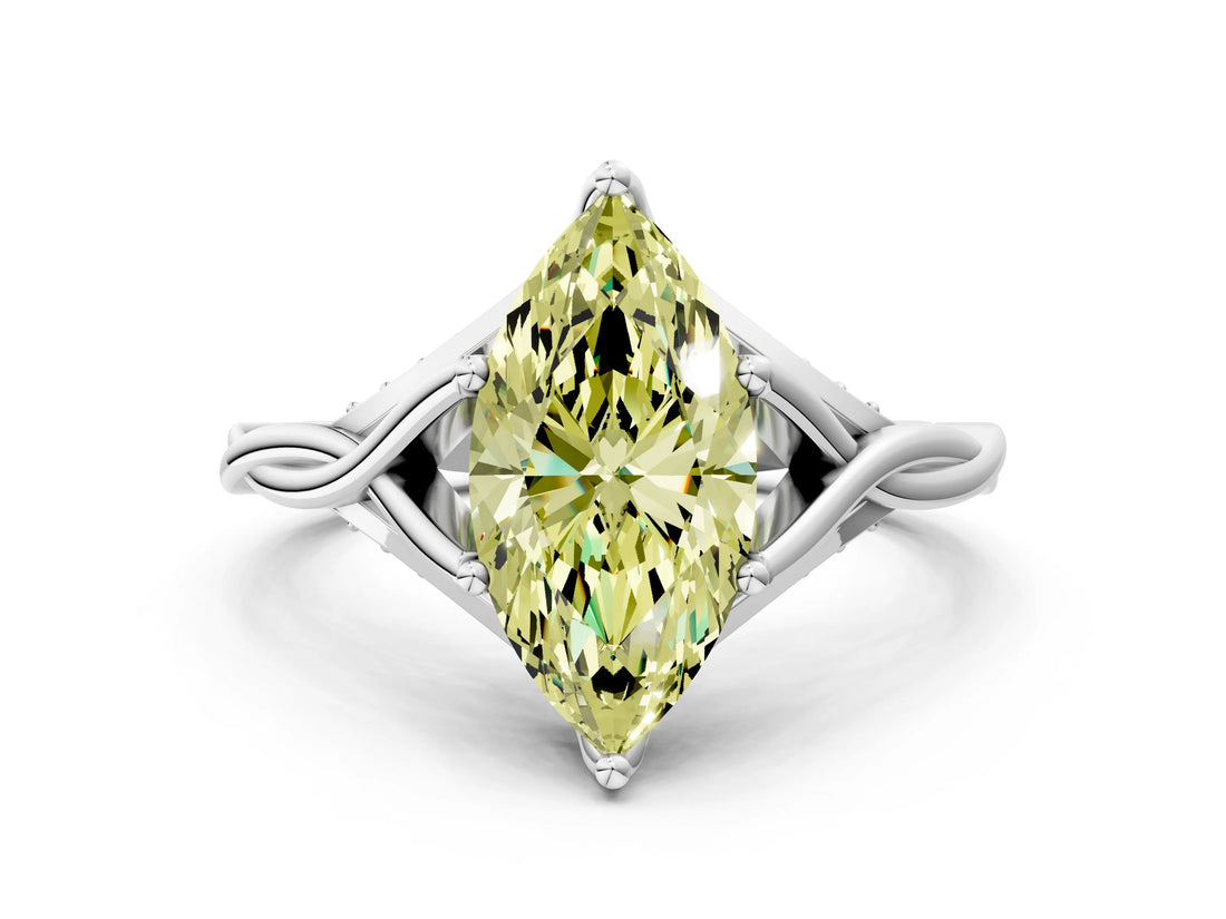 Platinum Fancy Yellow Marquise  Solitaire Twist Band Six-Prong Setting 1