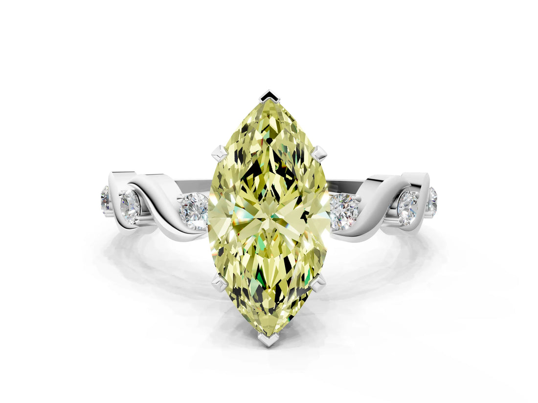 Platinum Fancy Yellow Marquise  Solitaire Twisted Band with Prong Setting 1