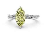 Platinum Fancy Yellow Marquise  Solitaire Twisted Pave Diamond Ring with Four-Prong Setting