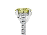 Platinum Fancy Yellow Oval  Brilliant Diamond Solitaire with Pavé Band and Four-Prong Setting