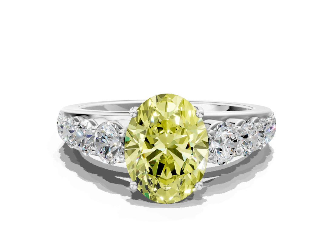 Platinum Fancy Yellow Oval Cut Brilliant Diamond Pavé Band with Six-Prong Setting_18
