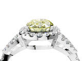Platinum Fancy Yellow Oval Cut Cut Diamond Halo Engagement Ring with Open Split Pavé Band_10