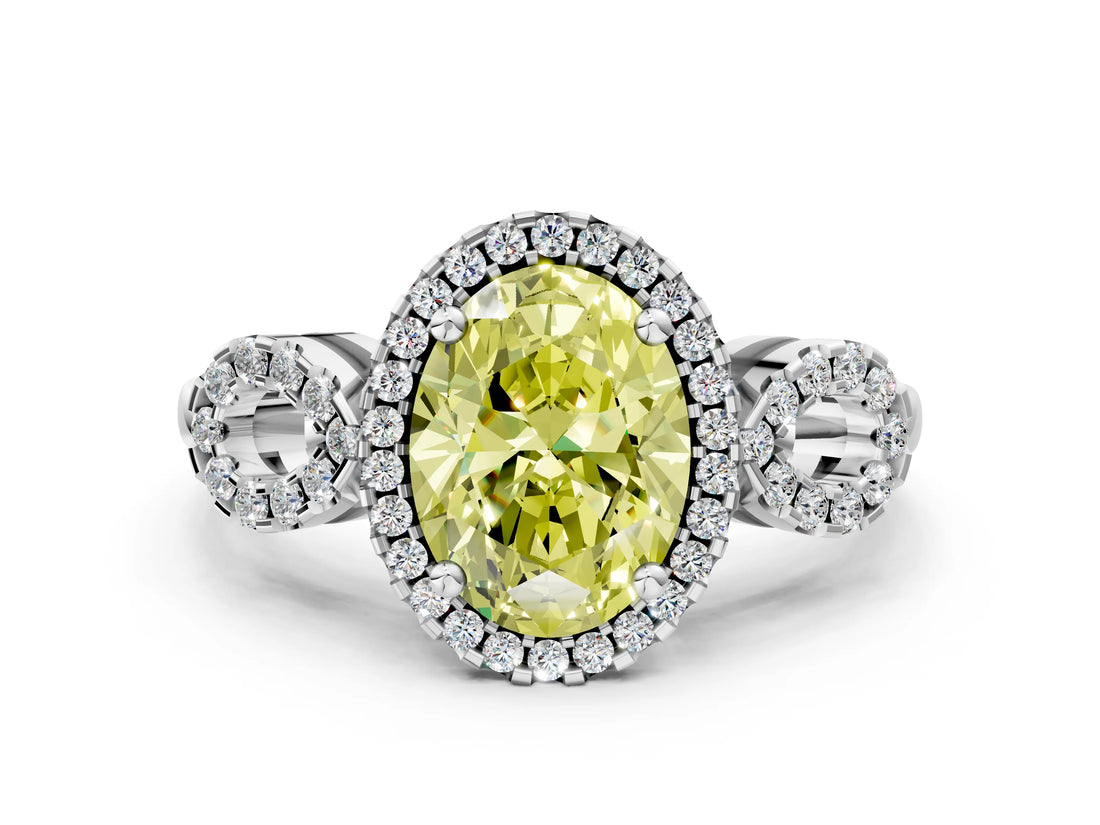 Platinum Fancy Yellow Oval Cut Cut Halo Diamond Infinity Band with Four-Prong Setting_6