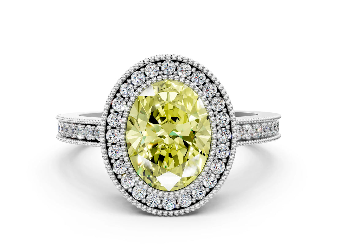 Platinum Fancy Yellow Oval Cut Cut Halo Pavé Diamond Ring_6