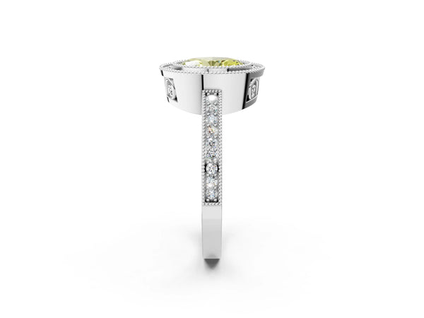 Platinum Oval Double Milgrain Halo Engagement Ring Setting for Fancy Yellow Center