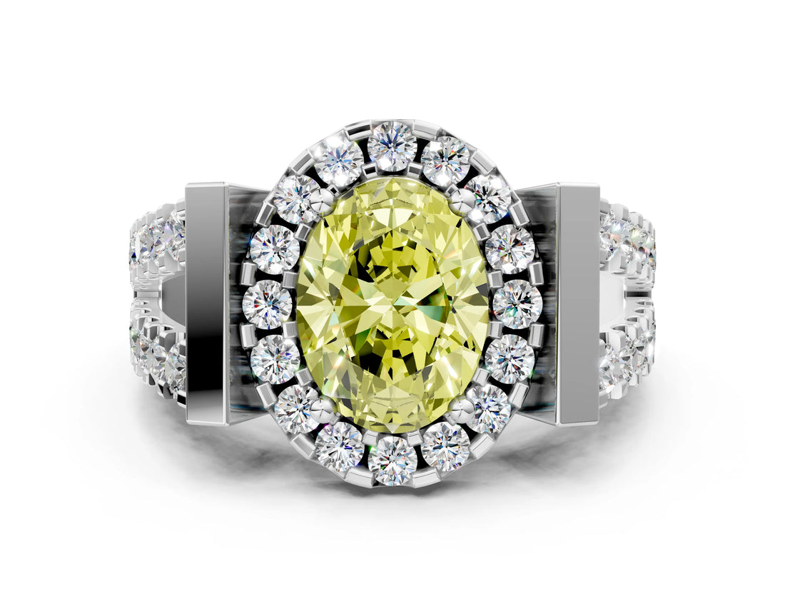 Platinum Fancy Yellow Oval Cut Cut Halo Split Shank Prong Set Ring_6