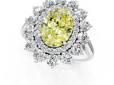 Platinum Fancy Yellow Oval Cut Diamond Floral Double Halo Engagement Ring with Prong Setting_169