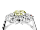 Platinum Fancy Yellow Oval Cut Diamond Floral Double Halo Engagement Ring with Prong Setting_172
