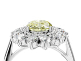 Platinum Fancy Yellow Oval Cut Diamond Floral Double Halo Engagement Ring with Prong Setting_46