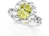 Platinum Fancy Yellow Oval  Cut Diamond Floral Halo Engagement Ring with Shared Prong Setting 2