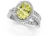 Platinum Fancy Yellow Oval Cut Diamond Halo Ring with Round Split Shank and Prong Setting_13