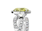 Platinum Fancy Yellow Oval Cut Diamond Halo Ring with Round Split Shank and Prong Setting_17