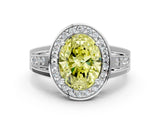 Platinum Fancy Yellow Oval Cut Diamond Halo Ring with Split Shank and Bezel Accents and Prong Setting_12