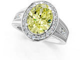 Platinum Fancy Yellow Oval Cut Diamond Halo Ring with Split Shank and Bezel Accents and Prong Setting_13