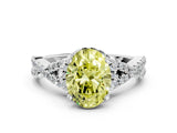 Platinum Fancy Yellow Oval Cut Diamond  Halo Twist Band Solitaire Prong Setting Ring_12