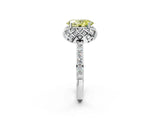 Platinum Fancy Yellow Oval Cut Diamond Scalloped Halo Engagement Ring with Round Shared Prong Band_2