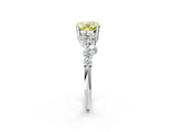 Platinum Fancy Yellow Oval Cut Diamond Scattered Round Accent Ring with Prong Setting_6