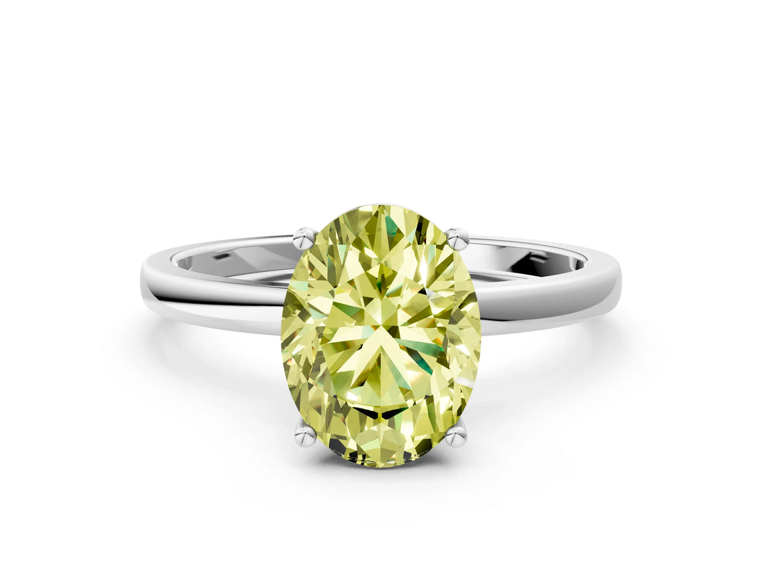 Platinum Fancy Yellow Oval Cut Diamond Solitaire Ring with Classic Band and Four-Prong Setting_36