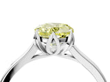 Platinum Fancy Yellow Oval Cut Diamond Solitaire Ring with Flower Prong Setting and Classic Band_16