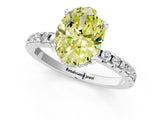 Platinum Fancy Yellow Oval Cut Diamond Solitaire Ring with Round  Pavé Band and Four-Prong Setting_37