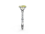 Platinum Fancy Yellow Oval  Cut Diamond Solitaire with Pave Band and Four-Prong Setting 3