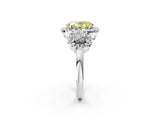 Platinum Fancy Yellow Oval Cut Diamond Three-Stone Halo Ring with Prong Setting and Pavé Accents_14