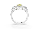 Platinum Fancy Yellow Oval Cut Diamond Three-Stone Halo Ring with Prong Setting and Pavé Accents_15