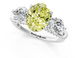 Platinum Fancy Yellow Oval Cut Diamond Three-Stone Ring with Prong Setting and Pavé Band_13