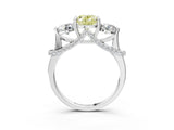 Platinum Fancy Yellow Oval Cut Diamond Three-Stone Ring with Prong Setting and Pavé Band_15