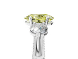 Platinum Fancy Yellow Oval Cut Diamond Three-Stone Ring with Prong Setting and Pavé Band_17