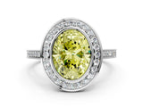 Platinum Fancy Yellow Oval Cut Halo Bezel Diamond Pave Band Ring_6