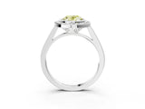 Platinum Fancy Yellow Oval Cut Halo Bezel Diamond Pave Band Ring_9