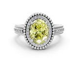 Platinum Fancy Yellow Oval Cut Halo Diamond Ring with Beaded Split Shank and Four-Prong Setting_6