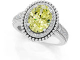 Platinum Fancy Yellow Oval Cut Halo Diamond Ring with Beaded Split Shank and Four-Prong Setting_7