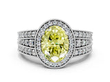 Platinum Fancy Yellow Oval Cut Halo Diamond Split Shank Ring with Prong Setting_36
