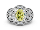 Platinum Fancy Yellow Oval Cut Halo Milgrain Diamond Engagement Ring with Leaf Band and Four-Prong Setting_12