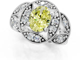 Platinum Fancy Yellow Oval Cut Halo Milgrain Diamond Engagement Ring with Leaf Band and Four-Prong Setting_13