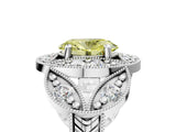 Platinum Fancy Yellow Oval Cut Halo Milgrain Diamond Engagement Ring with Leaf Band and Four-Prong Setting_17