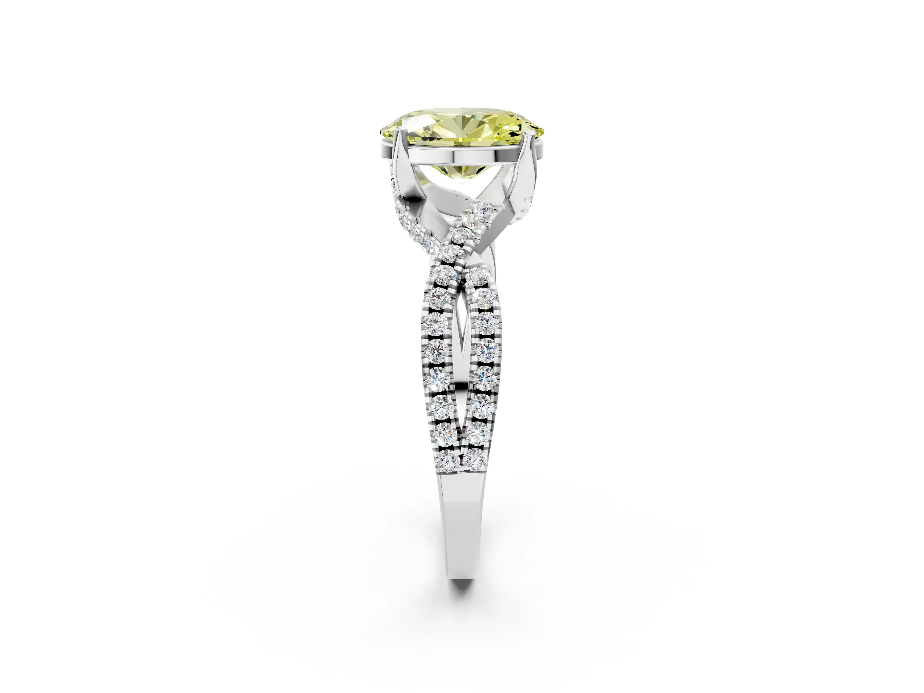 Platinum Fancy Yellow Oval Cut Solitaire Twist Pave Diamond Engagement Ring with Prong Setting_50