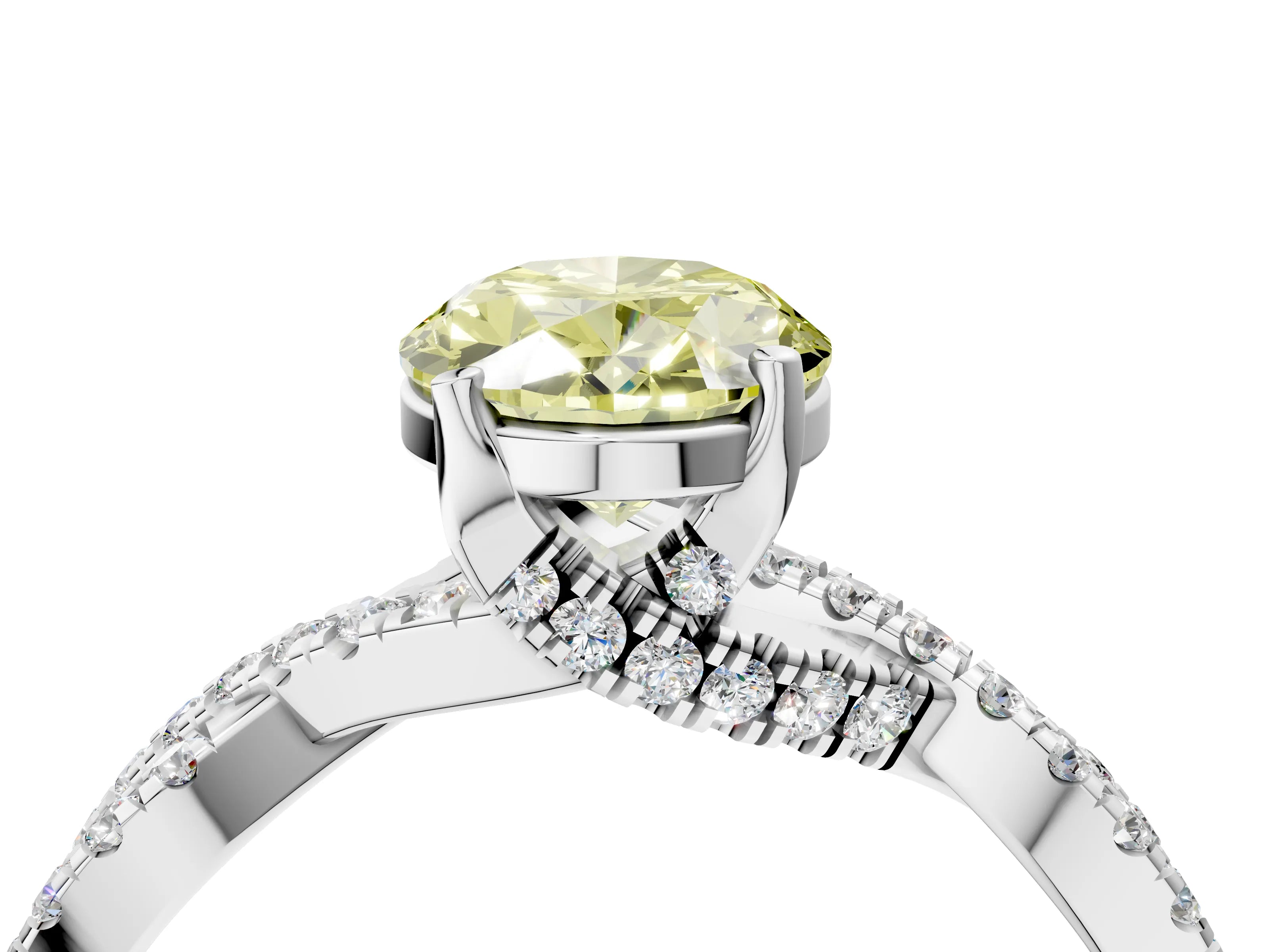 Platinum Fancy Yellow Oval Cut Solitaire Twist Pave Diamond Engagement Ring with Prong Setting_52