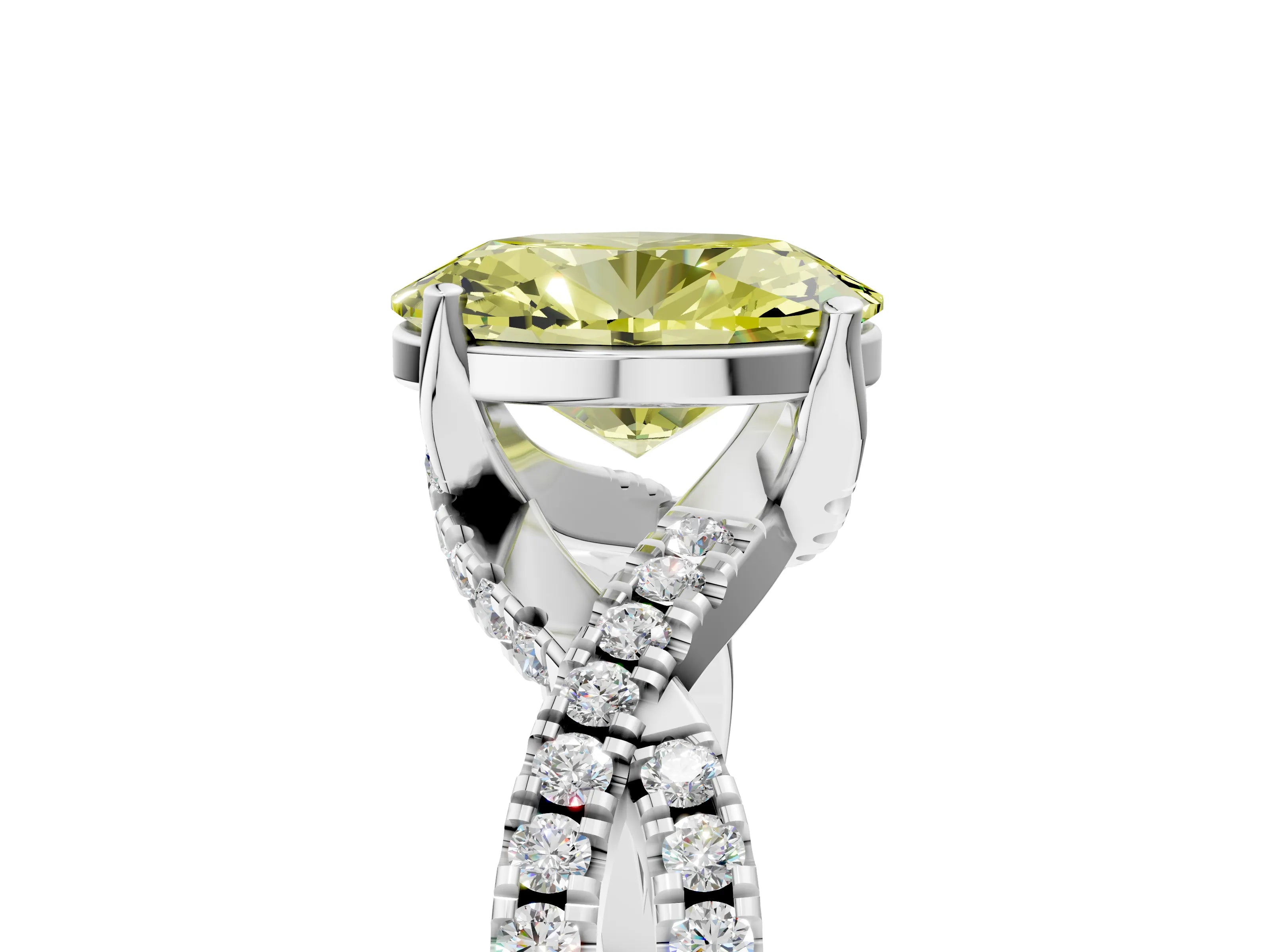 Platinum Fancy Yellow Oval Cut Solitaire Twist Pave Diamond Engagement Ring with Prong Setting_53
