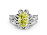 Platinum Fancy Yellow Oval  Halo Diamond Floral Split Shank Engagement Ring 1