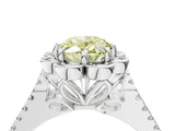 Platinum Fancy Yellow Oval  Halo Diamond Floral Split Shank Engagement Ring 5