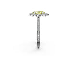 Platinum Fancy Yellow Oval  Halo Milgrain Pave Diamond Ring with Four-Prong Setting 3