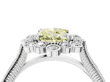 Platinum Fancy Yellow Oval  Halo Milgrain Pave Diamond Ring with Four-Prong Setting 5