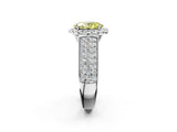 Platinum Fancy Yellow Oval  Halo Round Diamond Pave Band with Prong Setting 2